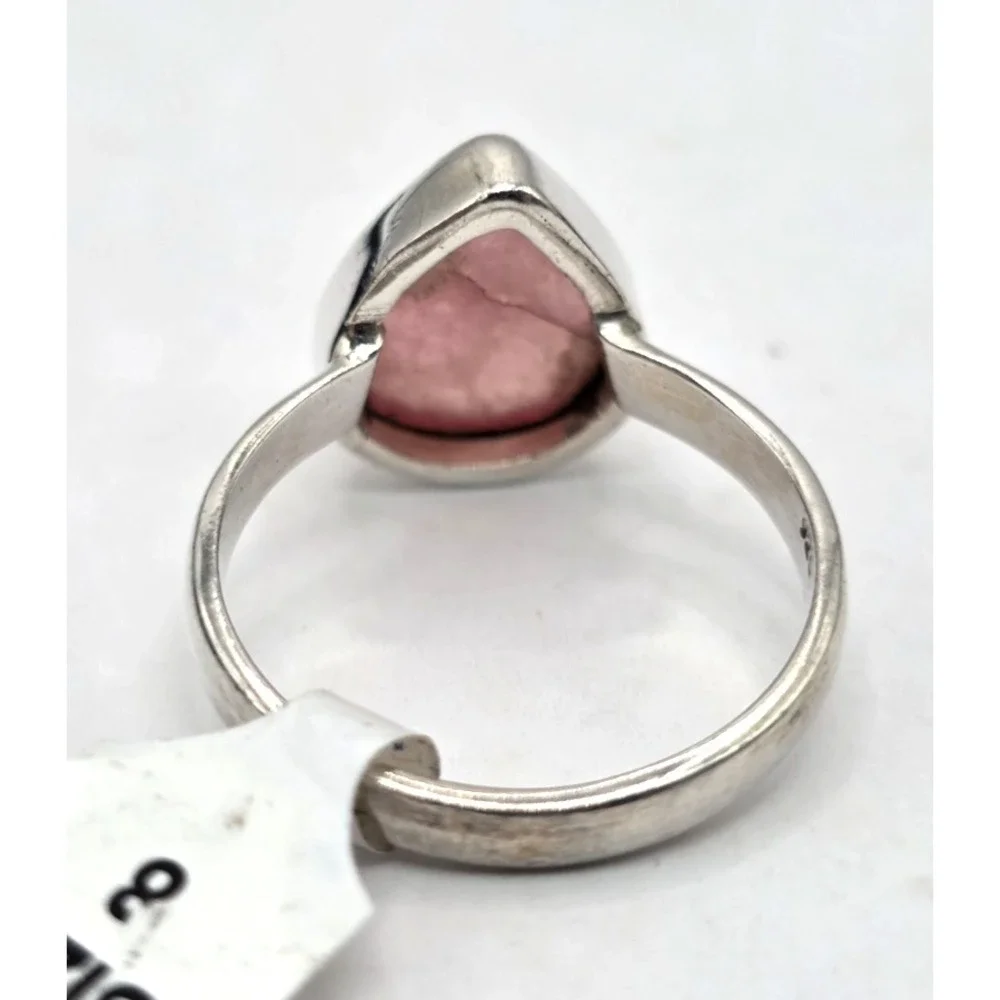 Rhodochrosite Gemstone Teardrop Ring Size‎ 8 Sterling Silver Handmade NWT